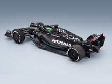 Mercedes F1 W14 Mercedes-AMG Petronas Formula One No. 63 George Russell 7th Bahrain GP 2023 Minichamps 1:43 scale model - front three-quarter view, top down