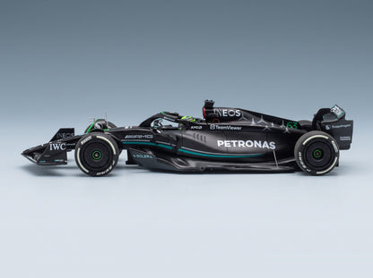 Mercedes F1 W14 Mercedes-AMG Petronas Formula One No. 63 George Russell 7th Bahrain GP 2023 Minichamps 1:43 scale model - side view