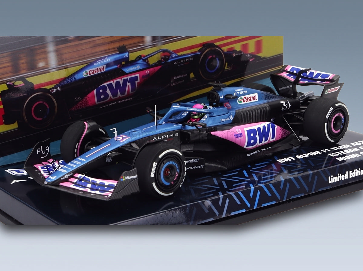 Alpine A523 BWT Alpine F1 Team No. 31 9th Miami GP Esteban Ocon 2023 Minichamps 1:43 scale model - front three-quarter view