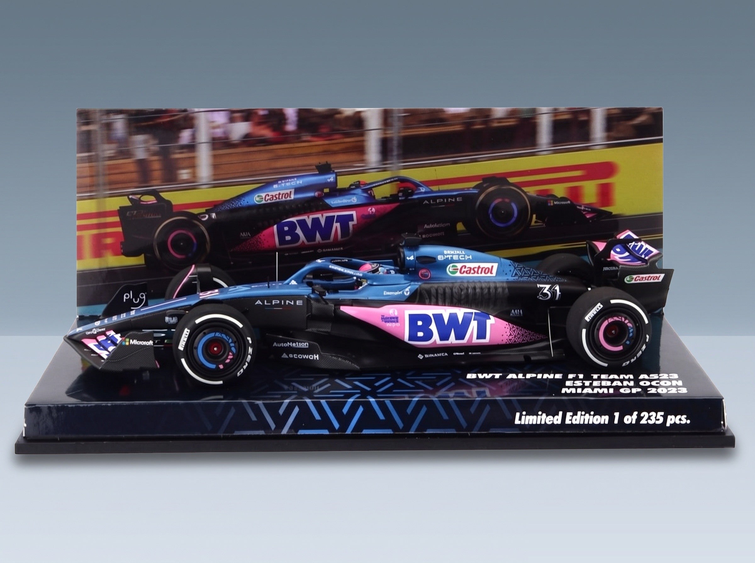 Alpine A523 BWT Alpine F1 Team No. 31 9th Miami GP Esteban Ocon 2023 Minichamps 1:43 scale model - side view