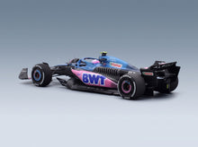 Alpine A523 BWT Alpine F1 Team No. 10 Pierre Gasly 9th Bahrain GP 2023 + No. 10 8th Miami GP 2023 Set 2x Minichamps 1:43 scale model - front three-quarter view, top down