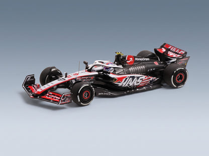 Haas F1 VF-23 Moneygram Haas No. 27 Nico Hulkenberg Austin USA GP 2023 Minichamps 1:43 scale model - front three-quarter view