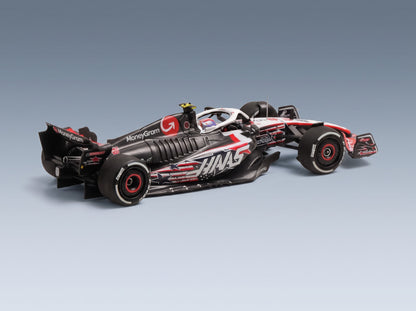 Haas F1 VF-23 Moneygram Haas No. 27 Nico Hulkenberg Austin USA GP 2023 Minichamps 1:43 scale model - rear three-quarter view