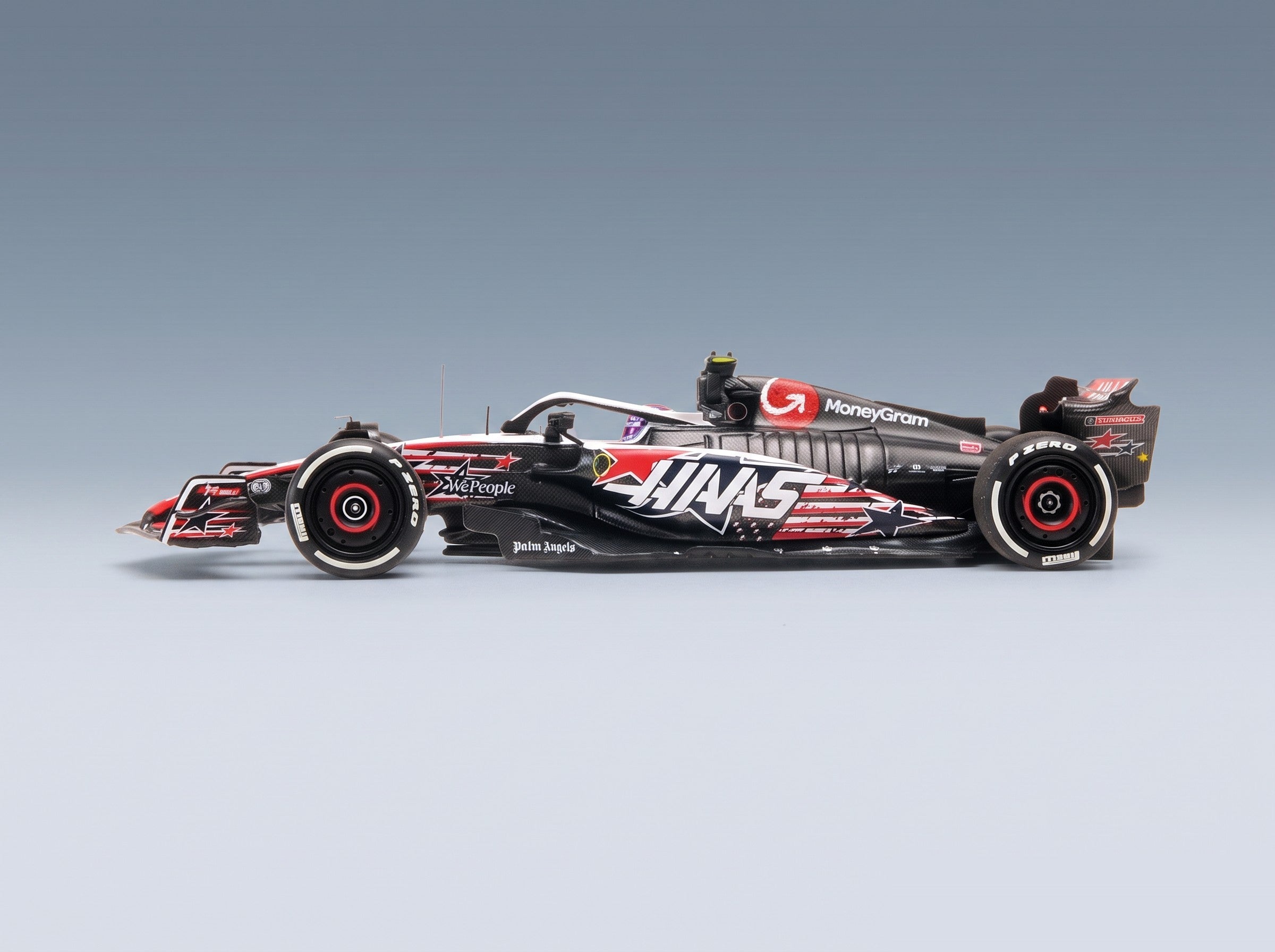 Haas F1 VF-23 Moneygram Haas No. 27 Nico Hulkenberg Austin USA GP 2023 Minichamps 1:43 scale model - side view