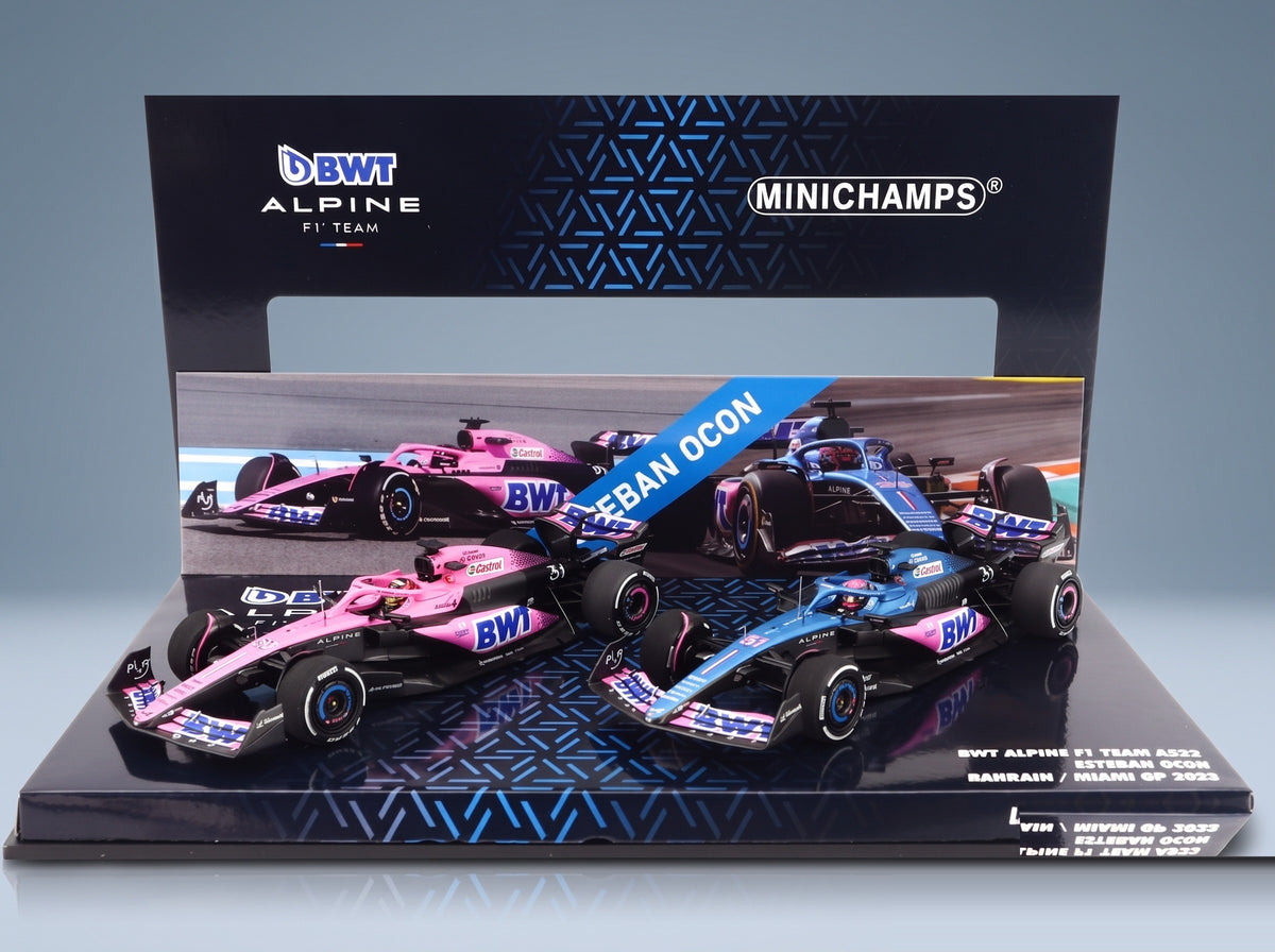 Alpine A523 BWT Alpine F1 Team No. 31 Esteban Ocon 8th Miami GP 2023 + No. 31 Bahrain GP 2023 Minichamps 1:43 scale model - original packaging