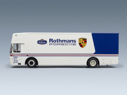 Mercedes-Benz O317 Truck Car Transporter Porsche Rothmans 1984 White Blue Schuco 1:18 scale model - side view