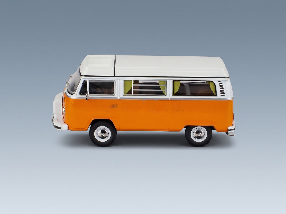 Volkswagen T2b Camper Van 1962 Orange White Schuco 1:43 scale model - side view