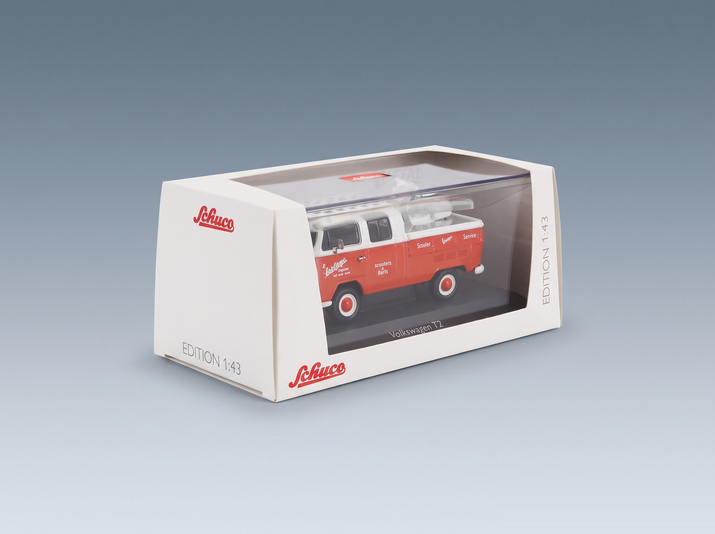Volkswagen T2 Double Cabine Pick-Up 1962 Red White Schuco 1:43 scale model - original packaging