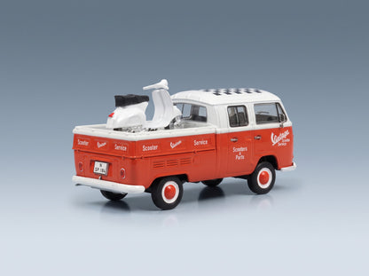 Volkswagen T2 Double Cabine Pick-Up 1962 Red White Schuco 1:43 scale model - rear three-quarter view