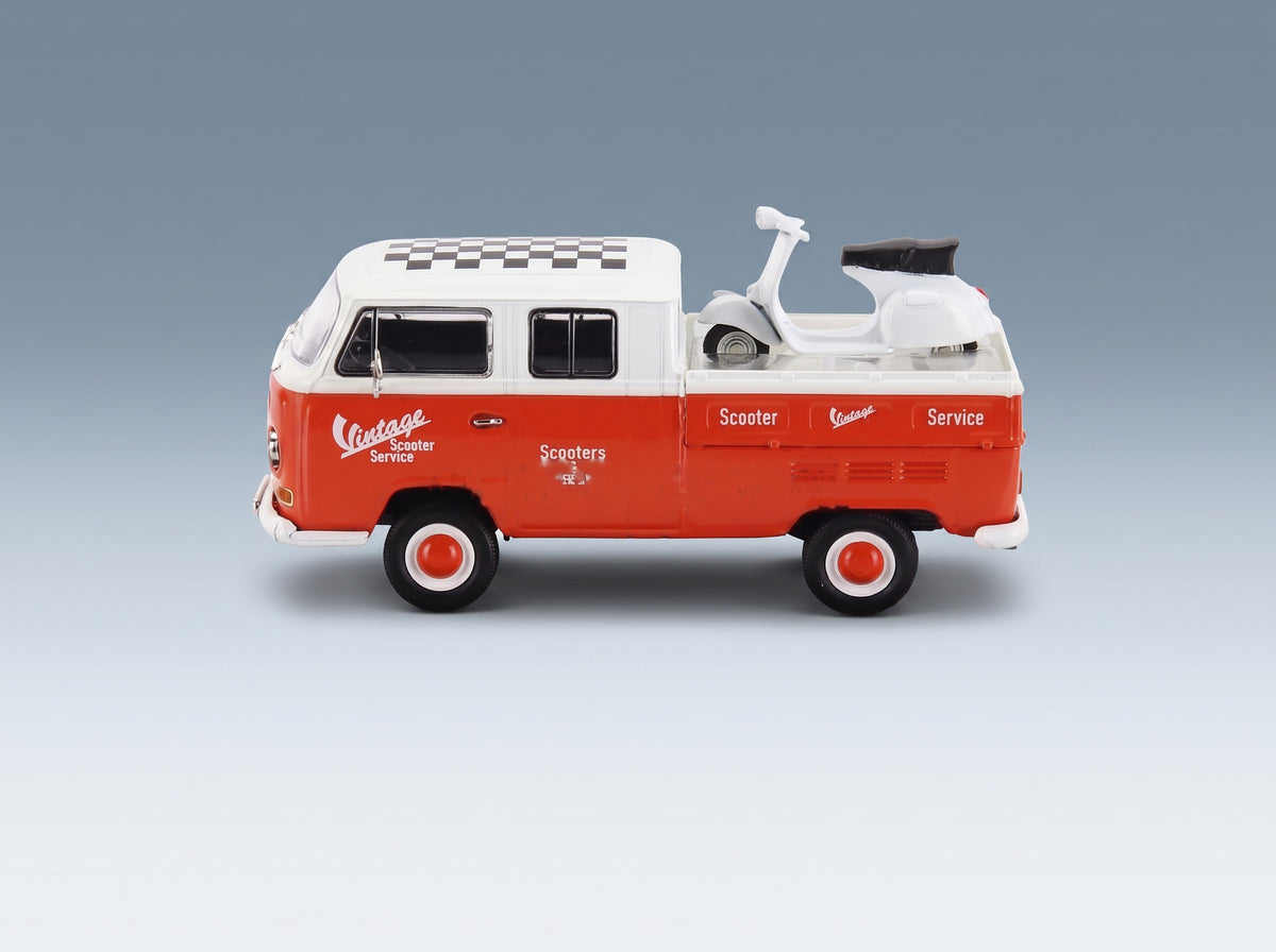 Volkswagen T2 Double Cabine Pick-Up 1962 Red White Schuco 1:43 scale model - side view