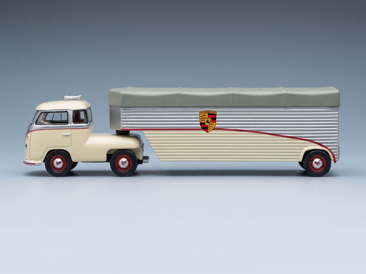 Porsche T1b Continental Motors Car Transporter 1962 Cream Grey Silver Schuco 1:64 scale model - side view