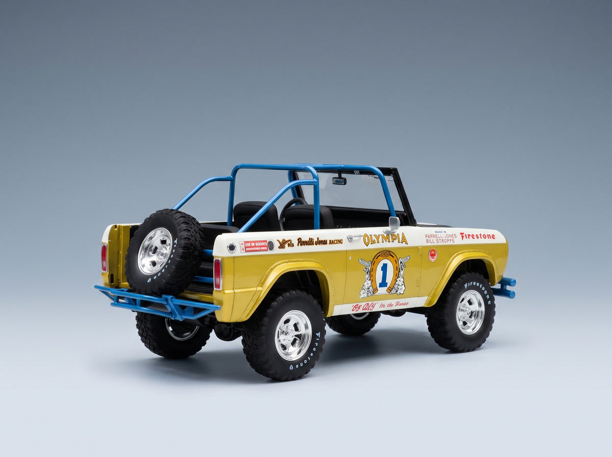 FORD USA - BRONCO N 1 BAJA 1970 - BIG OLY TRIBUTE EDITION - YELLOW MET BLACK scale model - rear three-quarter view