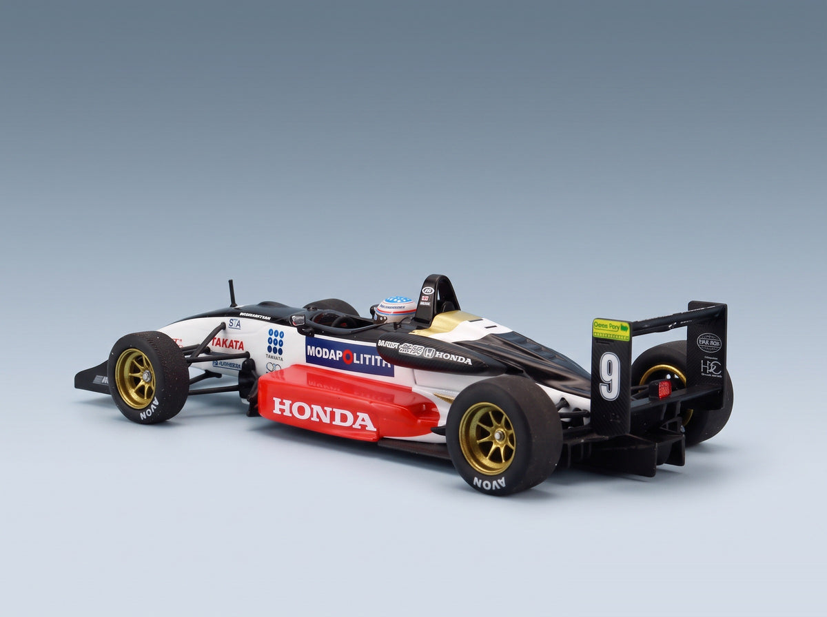 Dallara F3 F300 Mugen Honda No. 9 Takuma Sato Silverstone British GP 2000 Minichamps 1:43 scale model - front three-quarter view, top down