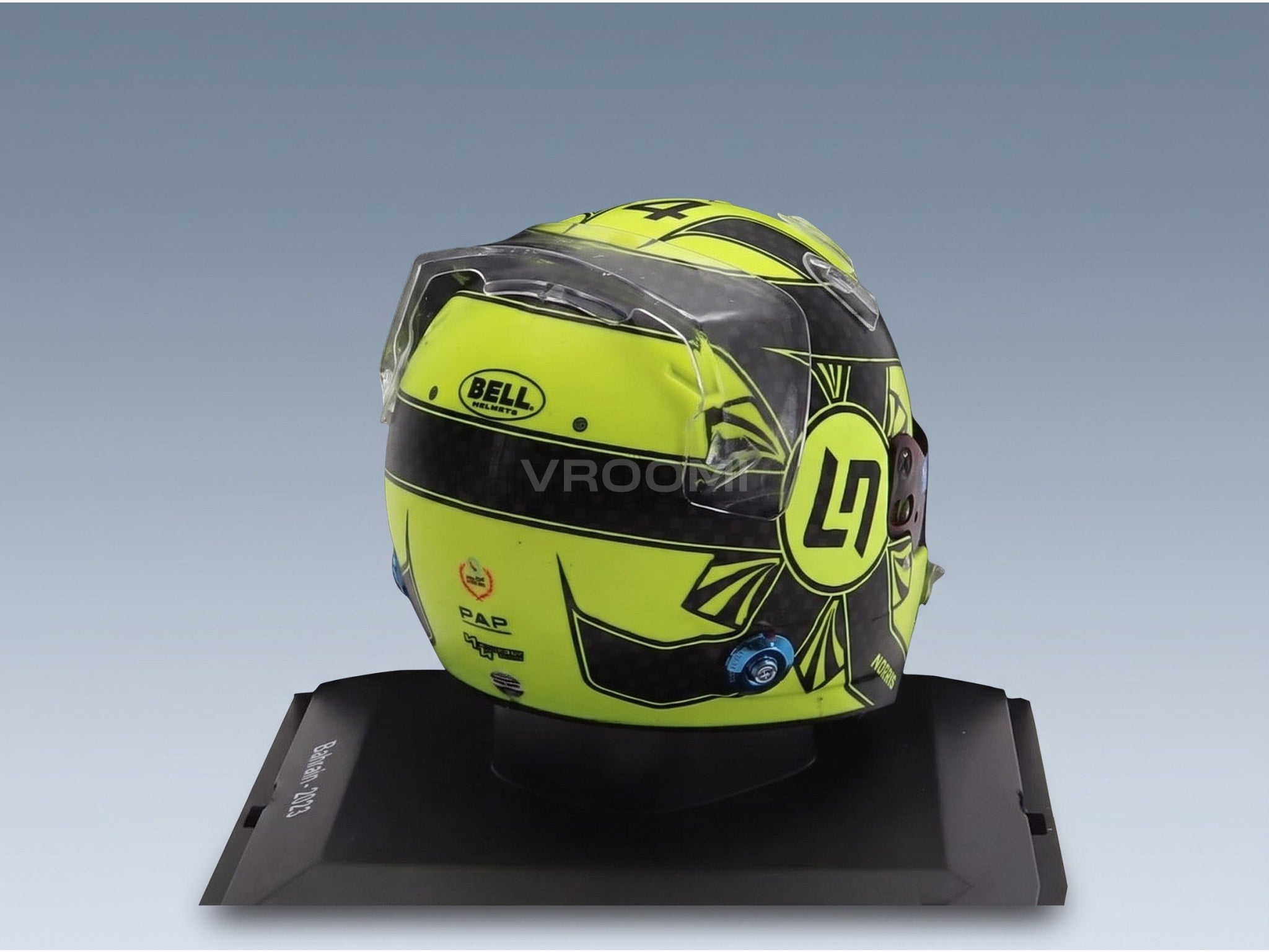 Bell Helmet McLaren MCL60 No. 4 Lando Norris Season 2023 Spark Model 1:5 scale helmet - rear three-quarter view