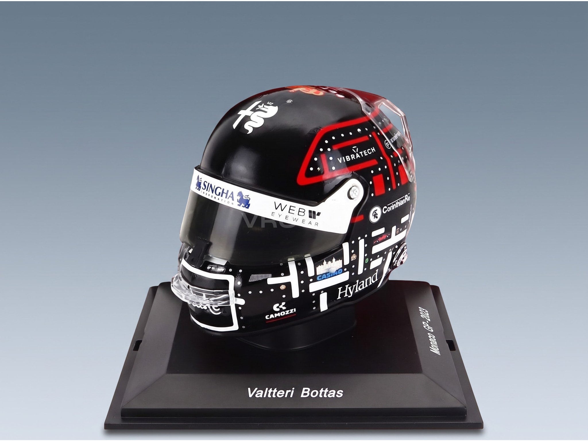 Stilo Helmet Alfa Romeo C43 Stake No. 77 Valtteri Bottas Monaco GP 2023 Spark Model 1:5 scale helmet - front three-quarter view