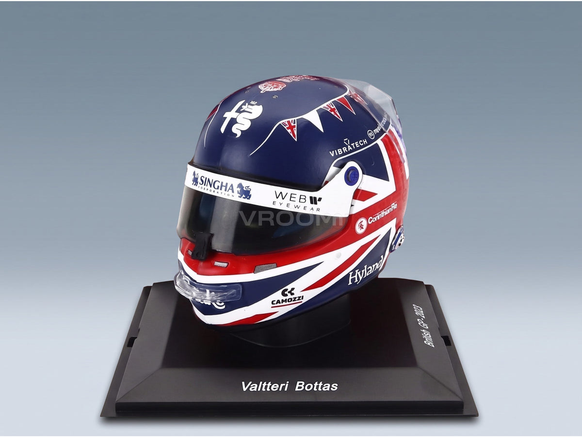 Bell Helmet Alfa Romeo C43 Stake No. 77 Valtteri Bottas British GP 2023 Spark Model 1:5 scale helmet - front three-quarter view