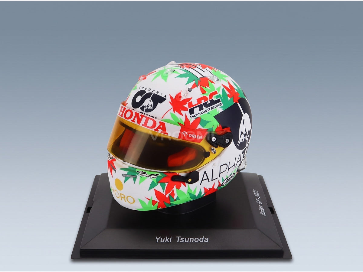 Arai Helmet AlphaTauri AT04 No. 22 Yuki Tsunoda Italian GP Monza 2023 Spark Model 1:5 scale helmet - front three-quarter view