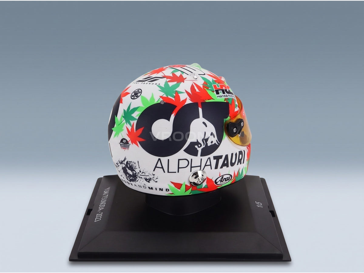 Arai Helmet AlphaTauri AT04 No. 22 Yuki Tsunoda Italian GP Monza 2023 Spark Model 1:5 scale helmet - rear three-quarter view