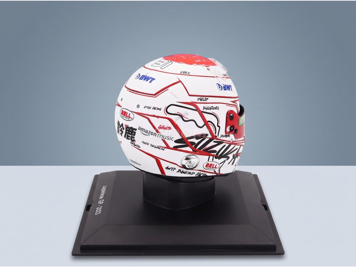 Bell Helmet Renault A523 BWT Alpine Team No. 31 Esteban Ocon Japan GP 2023 Spark Model 1:5 scale helmet - rear three-quarter view