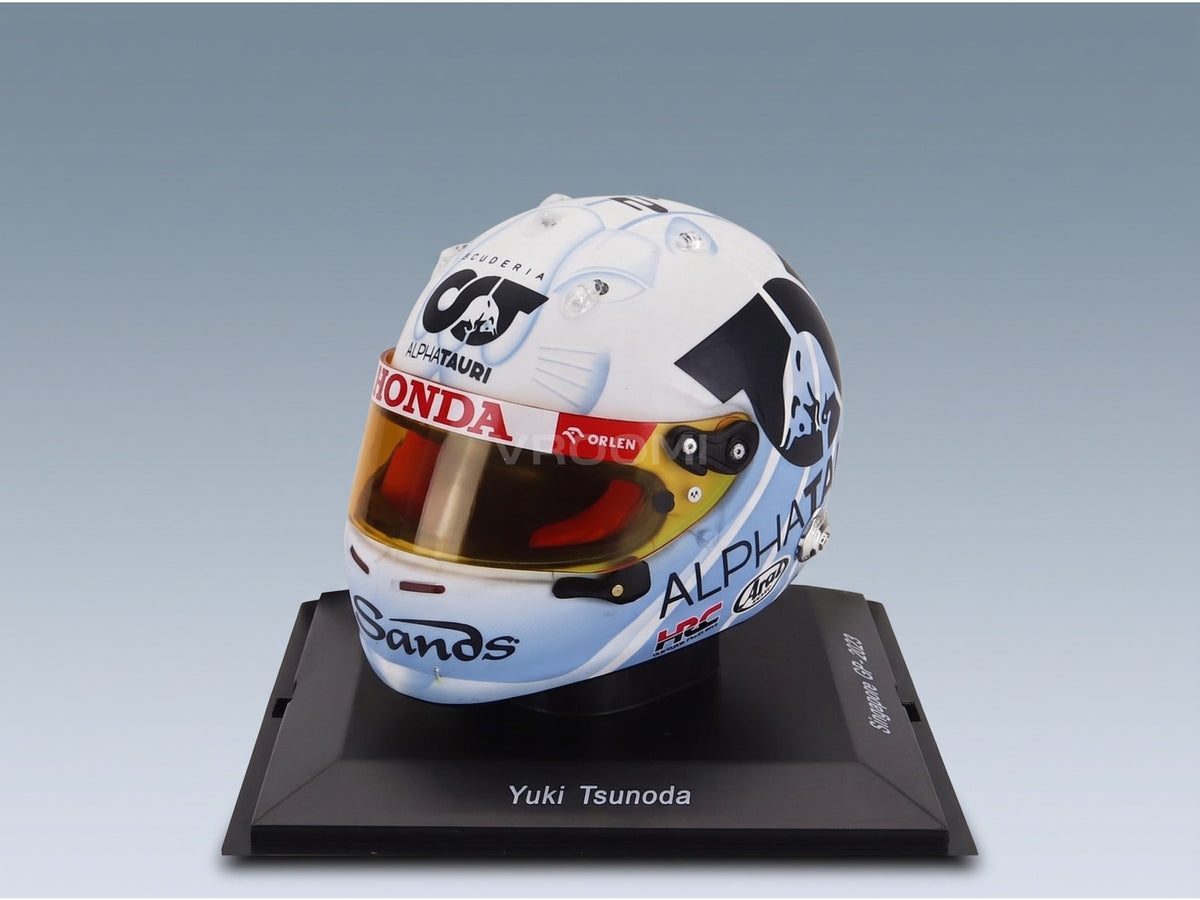 Arai Helmet AT04 AlphaTauri No. 22 Yuki Tsunoda Singapore GP 2023 Spark Model 1:5 scale helmet - front three-quarter view