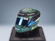 Bell Helmet Aston Martin AMR23 Aramco Cognizant F1 Test 2023 Jessica Hawkins Spark Model 1:5 - front three-quarter view