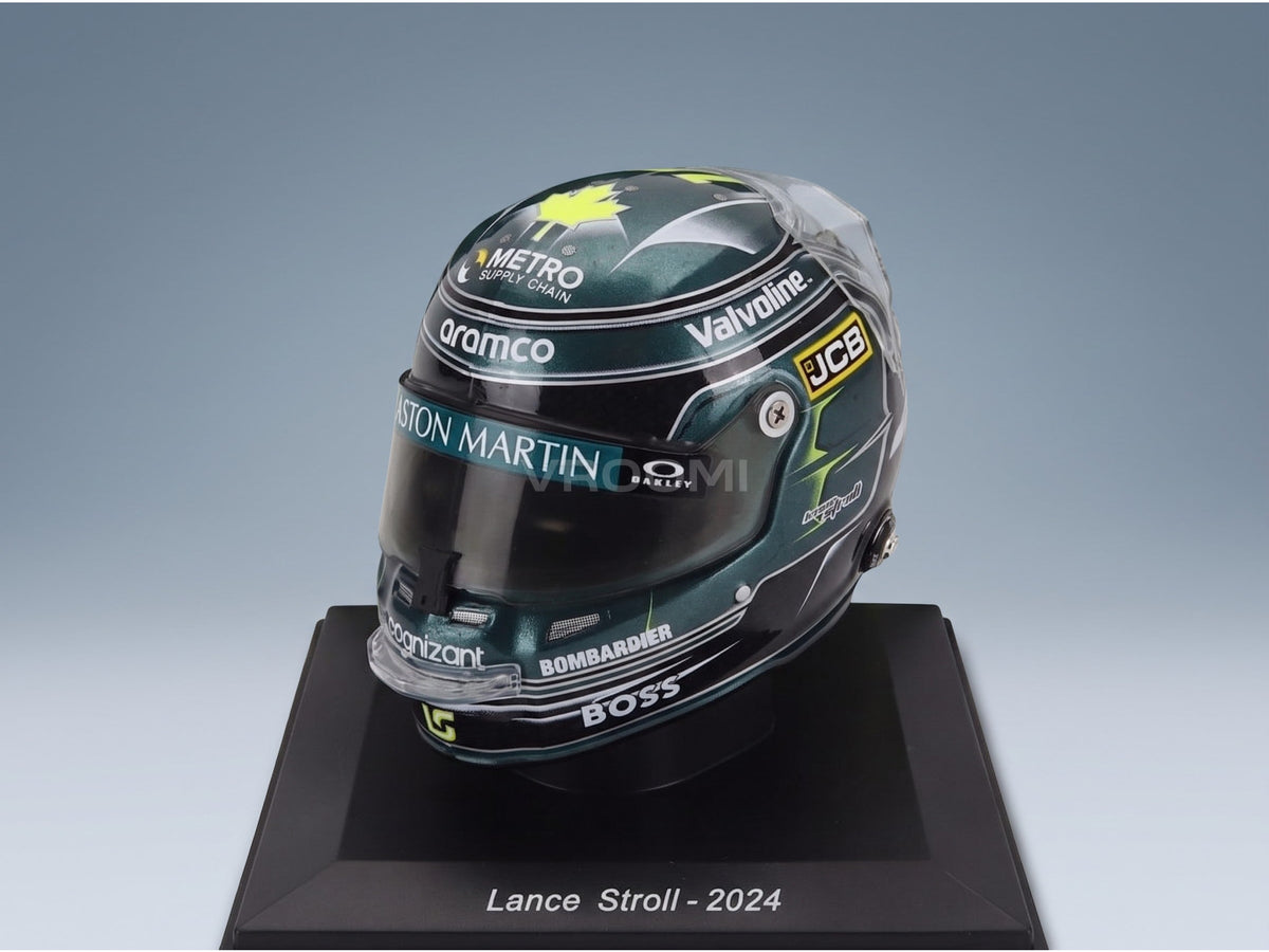 Stilo F1 Helmet Lance Stroll Aston Martin Aramco Cognizant No. 18 Season 2024 Spark Model 1:5 scale helmet - front three-quarter view
