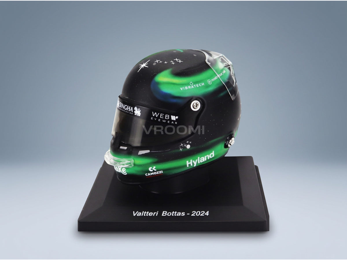 Bell Helmet Valtteri Bottas Stake Kick Sauber No. 77 Season 2024 Spark Model 1:5 scale helmet - front three-quarter view