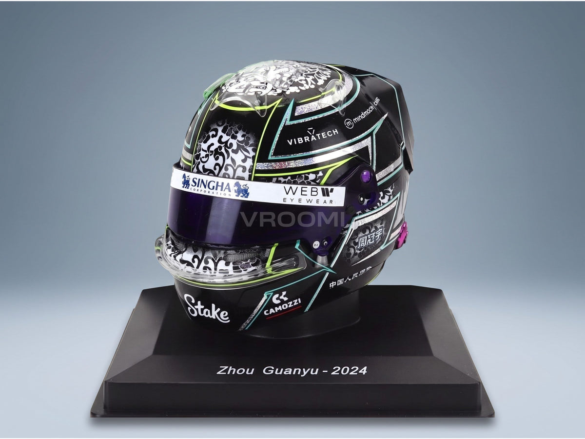 Bell Helmet Zhou Guanyu Stake Kick Sauber No. 24 Season 2024 Spark Model 1:5 scale helmet - front three-quarter view
