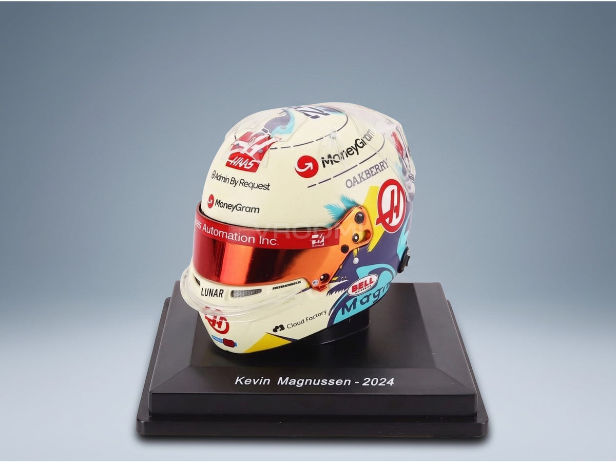 Bell Helmet Kevin Magnussen MoneyGram Haas No. 20 Season 2024 Spark Model 1:5 scale helmet - front three-quarter view