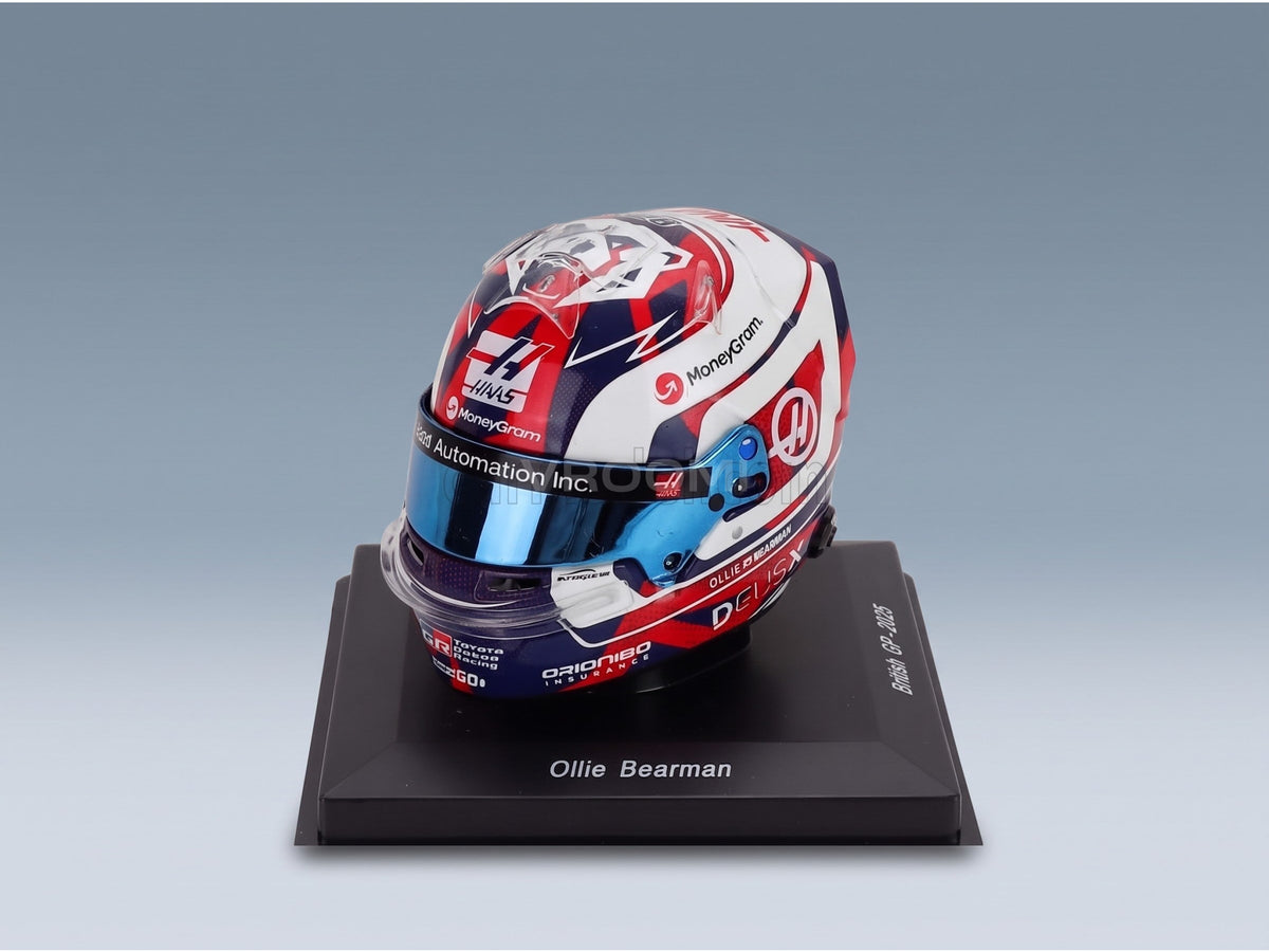 Bell Helmet Oliver Bearman Haas No. 87 British GP 2025 Spark Model 1:18 scale helmet - front three-quarter view