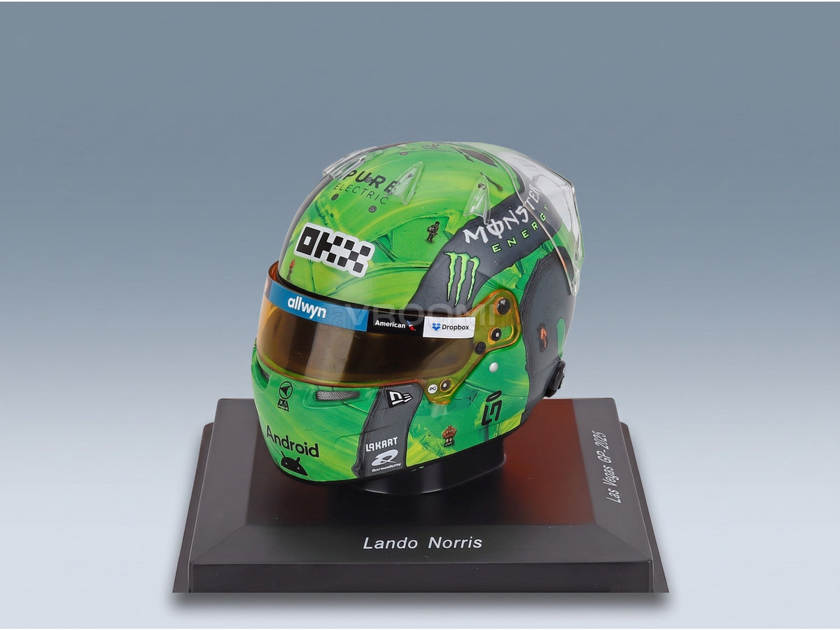 Bell Helmet Lando Norris World Champion McLaren No. 4 Las Vegas USA GP 2025 Spark Model 1:5 scale helmet - front three-quarter view