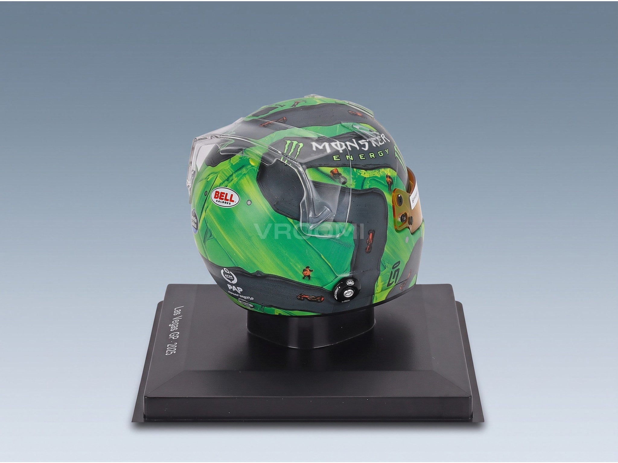 Bell Helmet Lando Norris World Champion McLaren No. 4 Las Vegas USA GP 2025 Spark Model 1:5 scale helmet - rear three-quarter view