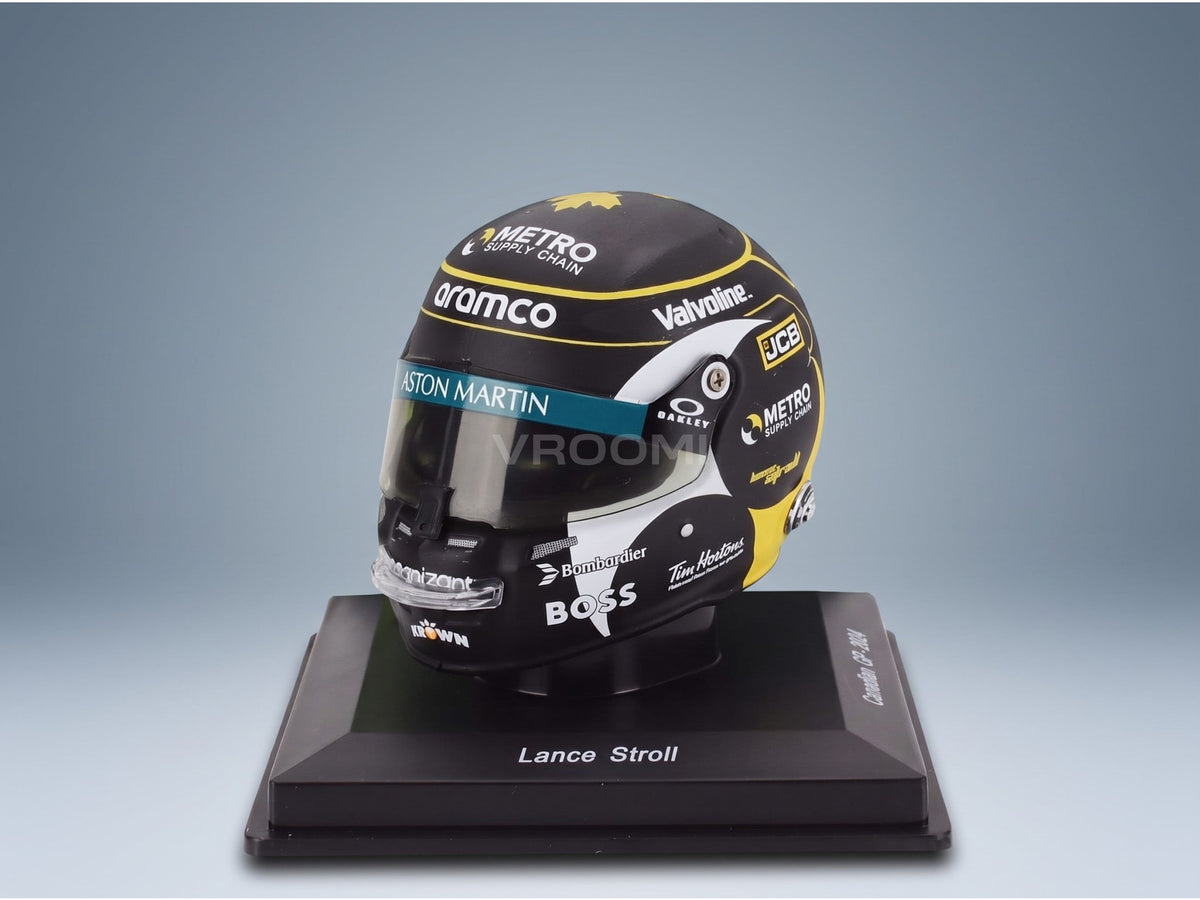 Stilo F1 Helmet Lance Stroll Aramco Cognizant Aston Martin No. 18 Canada GP 2024 Spark Model 1:5 scale helmet - front three-quarter view