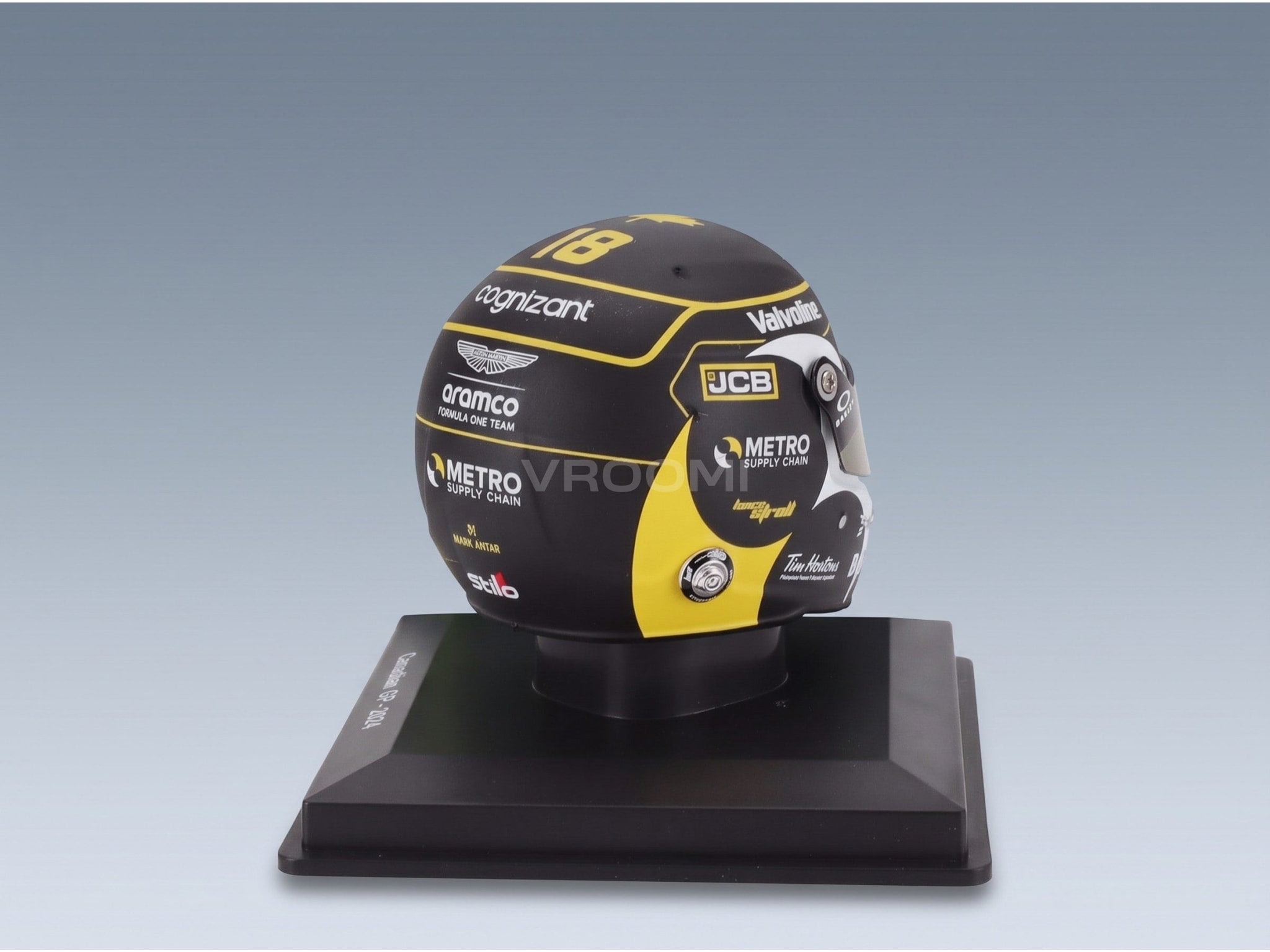 Stilo F1 Helmet Lance Stroll Aramco Cognizant Aston Martin No. 18 Canada GP 2024 Spark Model 1:5 scale helmet - rear three-quarter view