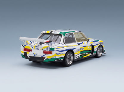 BMW 3-Series 320i Gr.5 Art Car Roy Lichtenstein 1977 White Yellow Green Norev 1:43 scale model - rear three-quarter view