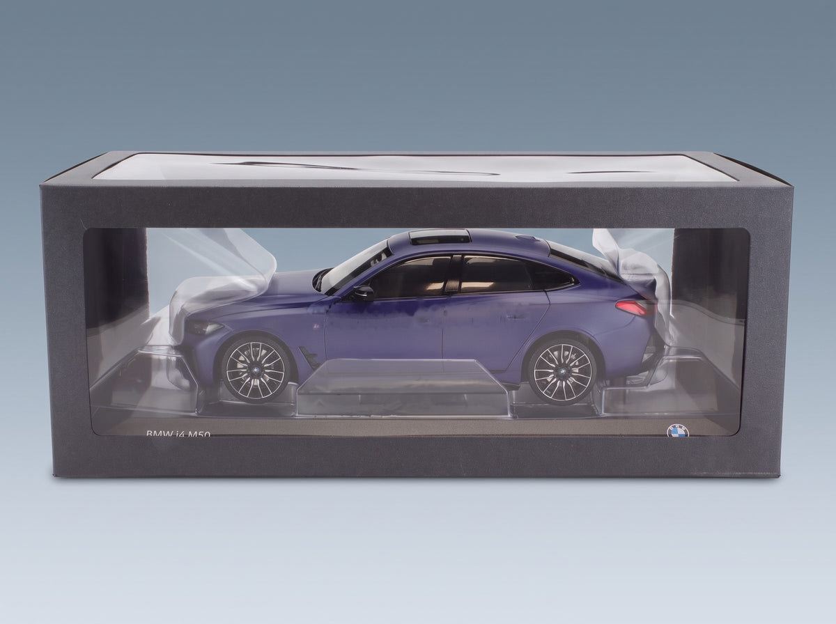 BMW 4-Series i4 M50 (G26) 2022 Matt Blue Minichamps 1:18 scale model - original packaging