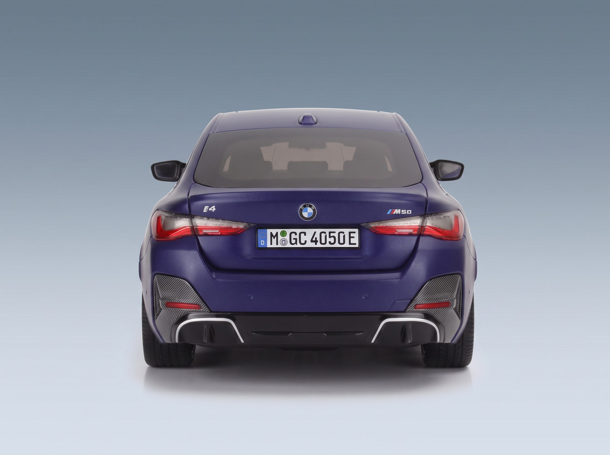 BMW 4-Series i4 M50 (G26) 2022 Matt Blue Minichamps 1:18 scale model - rear view