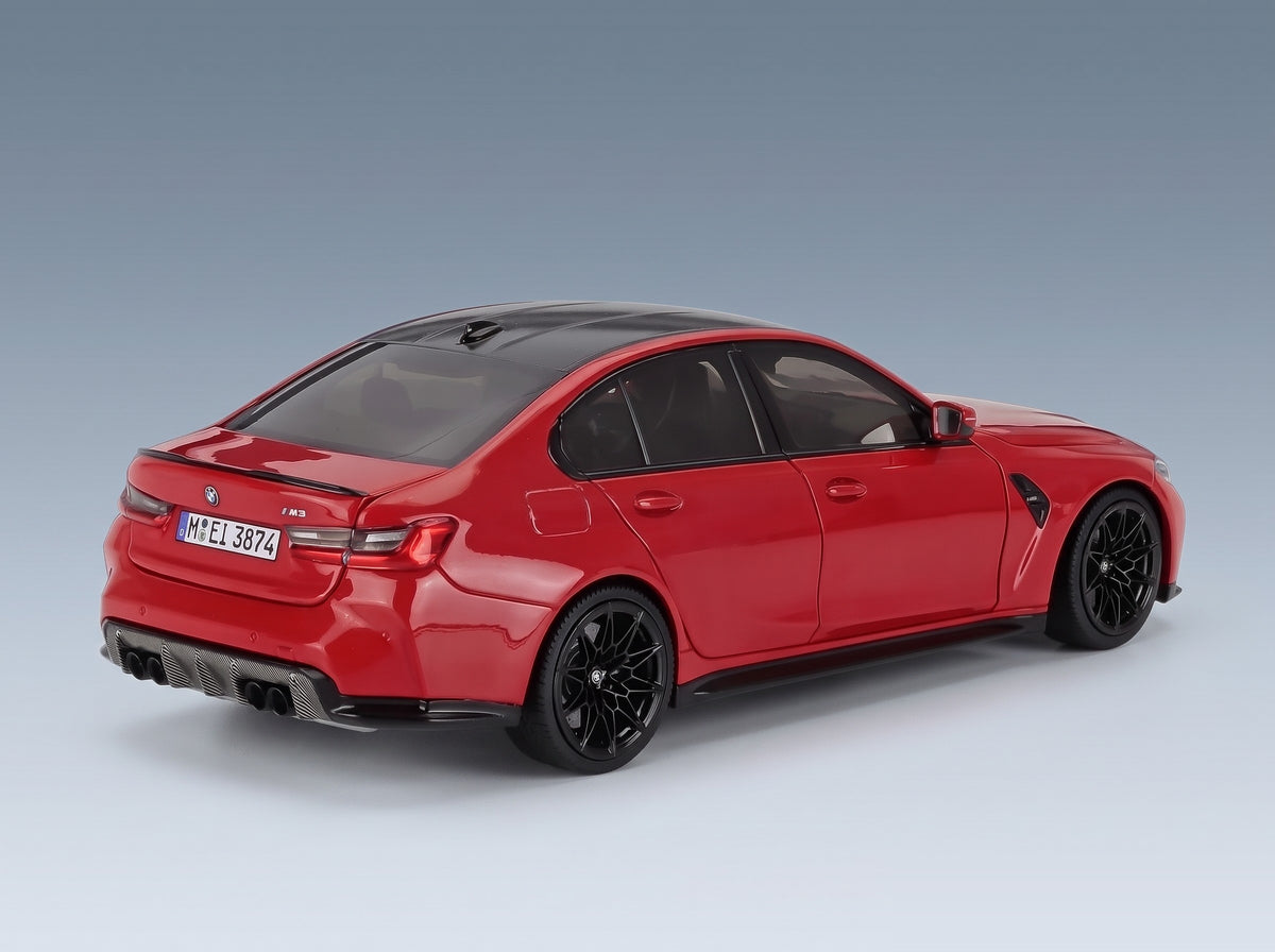 BMW 3 Series M3 G80 2023 Toronto Red Minichamps 1:18 scale model - rear three-quarter view