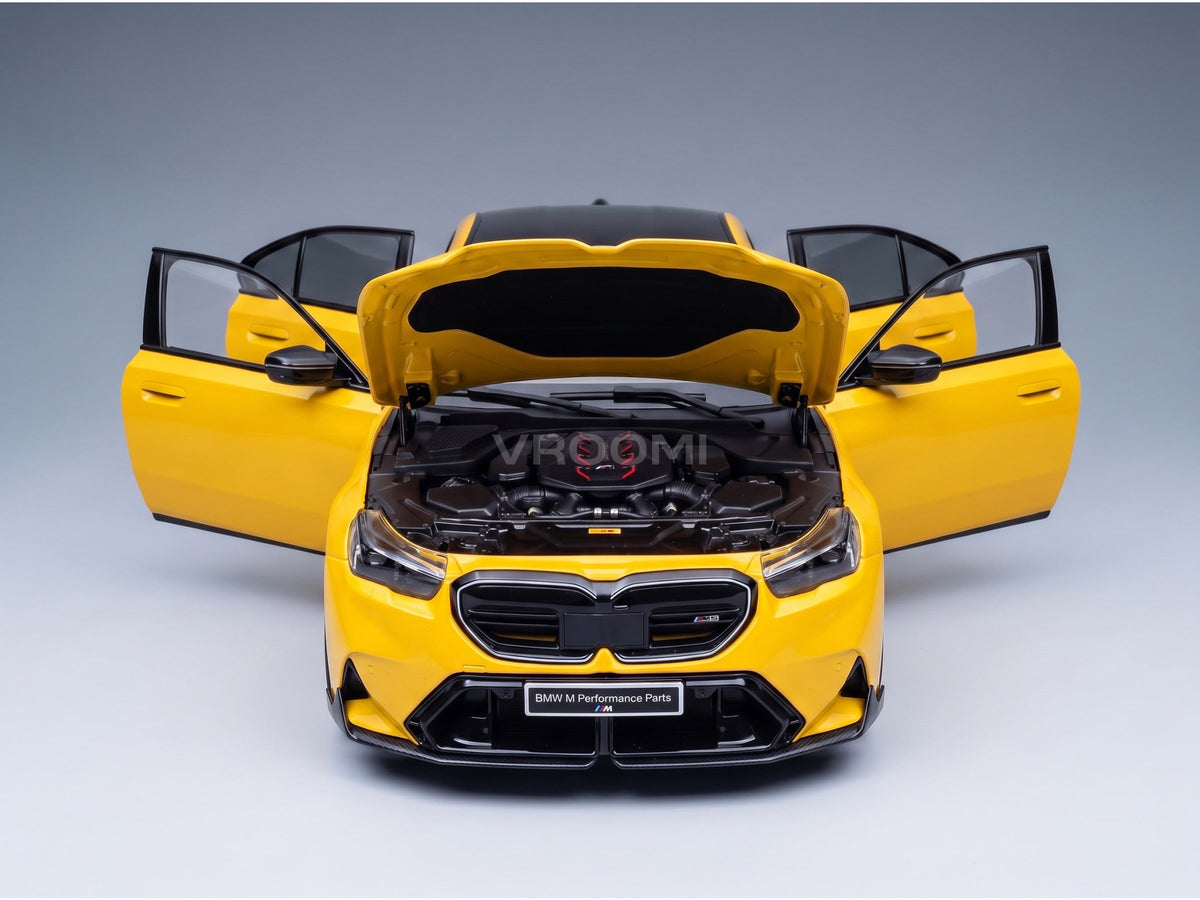 BMW M5 M Performance Parts (G90) 2024 Yellow Black Minichamps 1:18 scale model - engine bay