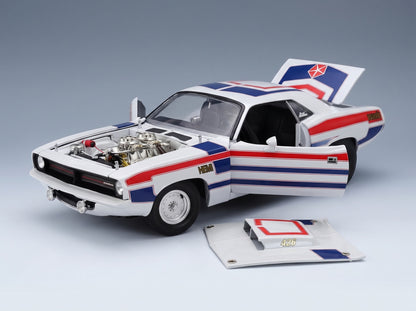 PLYMOUTH - HEMI CUDA COUPE 1970 - WHITE RED BLUE scale model - opening parts