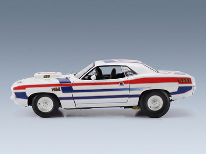 PLYMOUTH - HEMI CUDA COUPE 1970 - WHITE RED BLUE scale model - side view