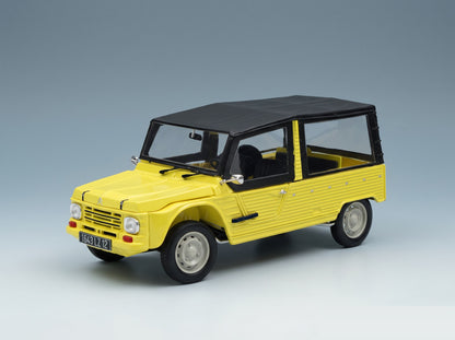 Citroën Méhari 1970 Yellow Black Norev 1:18 scale model - front three-quarter view