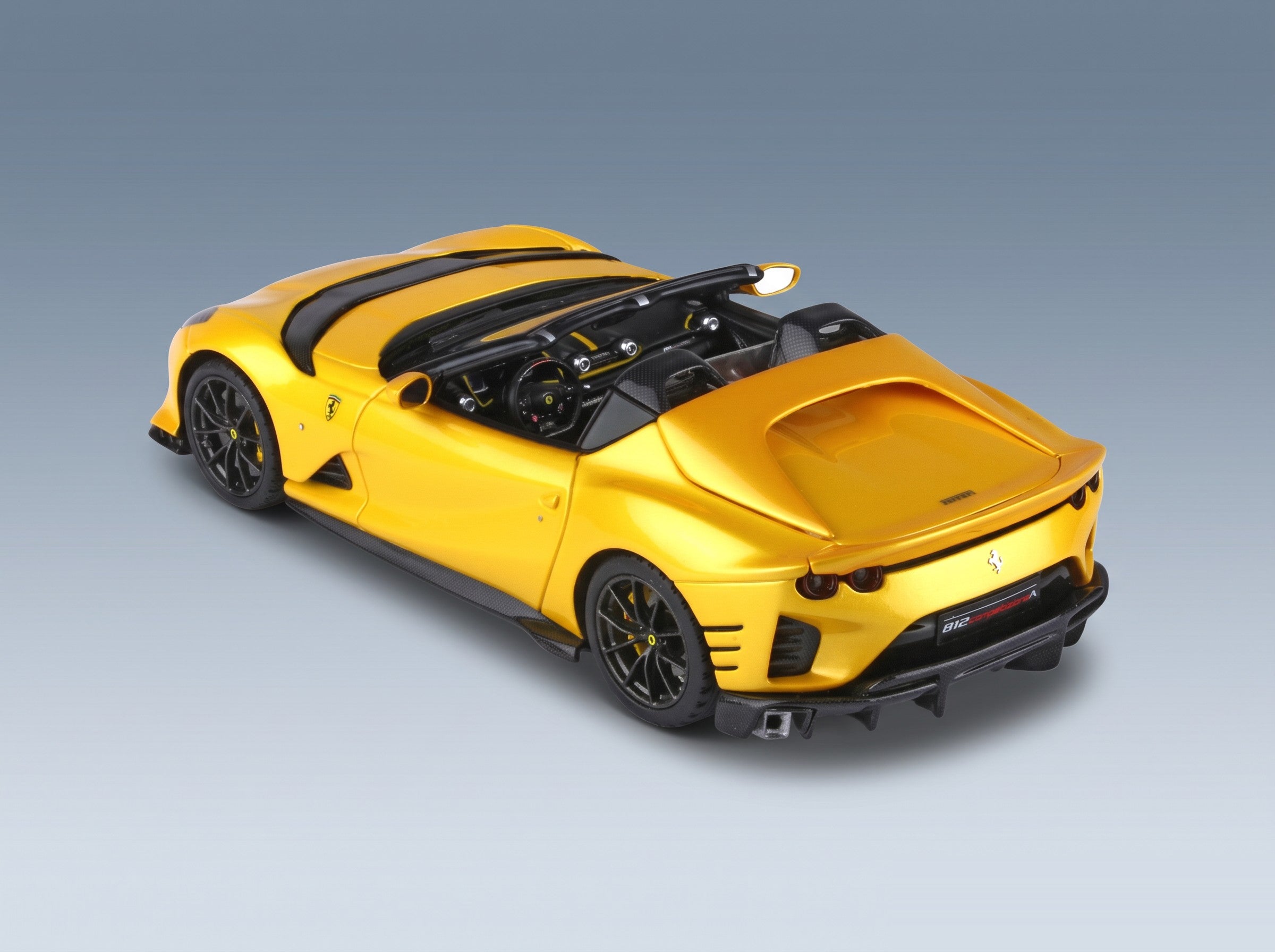Ferrari 812 Competizione A Spider 2022 Giallo Tristrato Black Wheels BBR Models 1:43 scale model - rear three-quarter view
