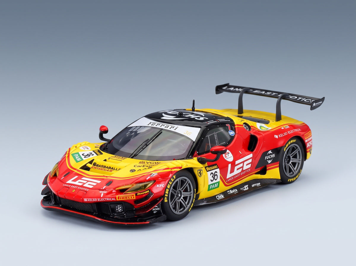 FERRARI - 296 GT3 3.0L TWIN TURBO V6 TEAM ARISE RACING N 36 12h BATHURST 2025 JAXON EVANS - ALESSIO ROVERA - BRAD SCHUMACHER - ELLIOT SCHUTTE - RED YELLOW BLACK scale model - front three-quarter view