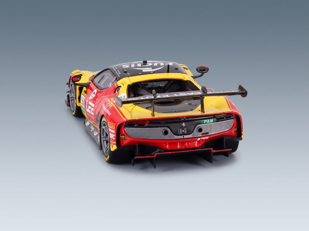 FERRARI - 296 GT3 3.0L TWIN TURBO V6 TEAM ARISE RACING N 36 12h BATHURST 2025 JAXON EVANS - ALESSIO ROVERA - BRAD SCHUMACHER - ELLIOT SCHUTTE - RED YELLOW BLACK scale model - rear three-quarter view