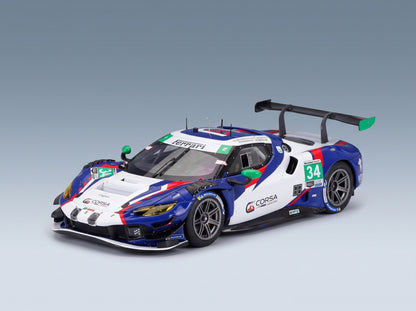 FERRARI - 296 GT3 3.0L TURVO V6 TEAM CONQUEST RACING N 34 IMSA 24h DAYTONA 2025 GIACOMO ALTOE - MANNY FRANCO - CEDRIC SBIRRAZZUOLI - DANIEL SERRA - WHITE BLUE scale model - front three-quarter view