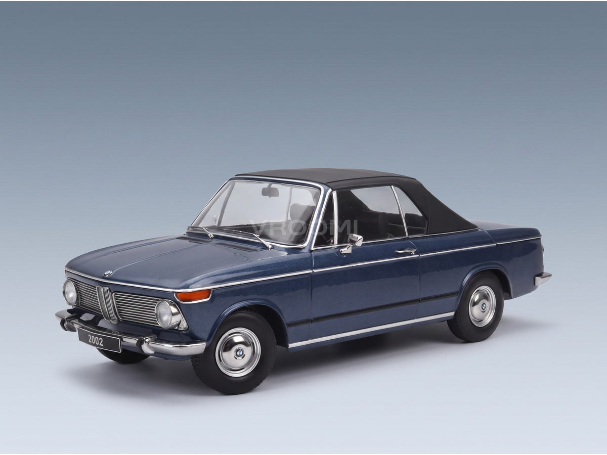 BMW 2002 Cabriolet with Removable Soft-Top 1968 Blue Metallic KK Scale 1:18 scale model - front three-quarter view