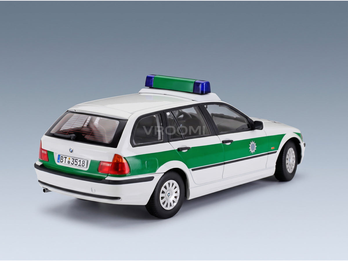 BMW 3-Series (E46) Touring SW Polizei 1999 White Green KK Scale 1:18 scale model - rear three-quarter view
