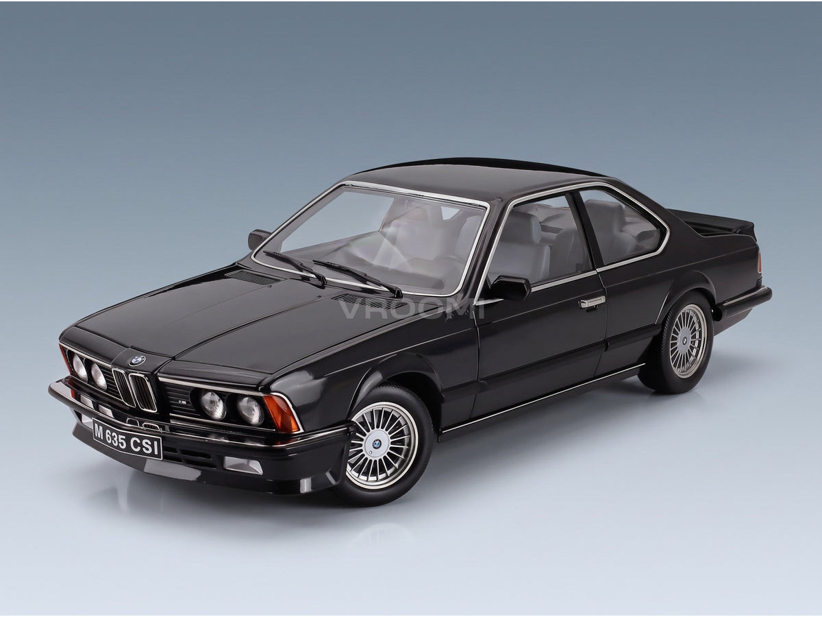 BMW 6-Series M635 CSi (E24) Coupé 1987 Black with Alpina Rims KK Scale 1:12 scale model - front three-quarter view