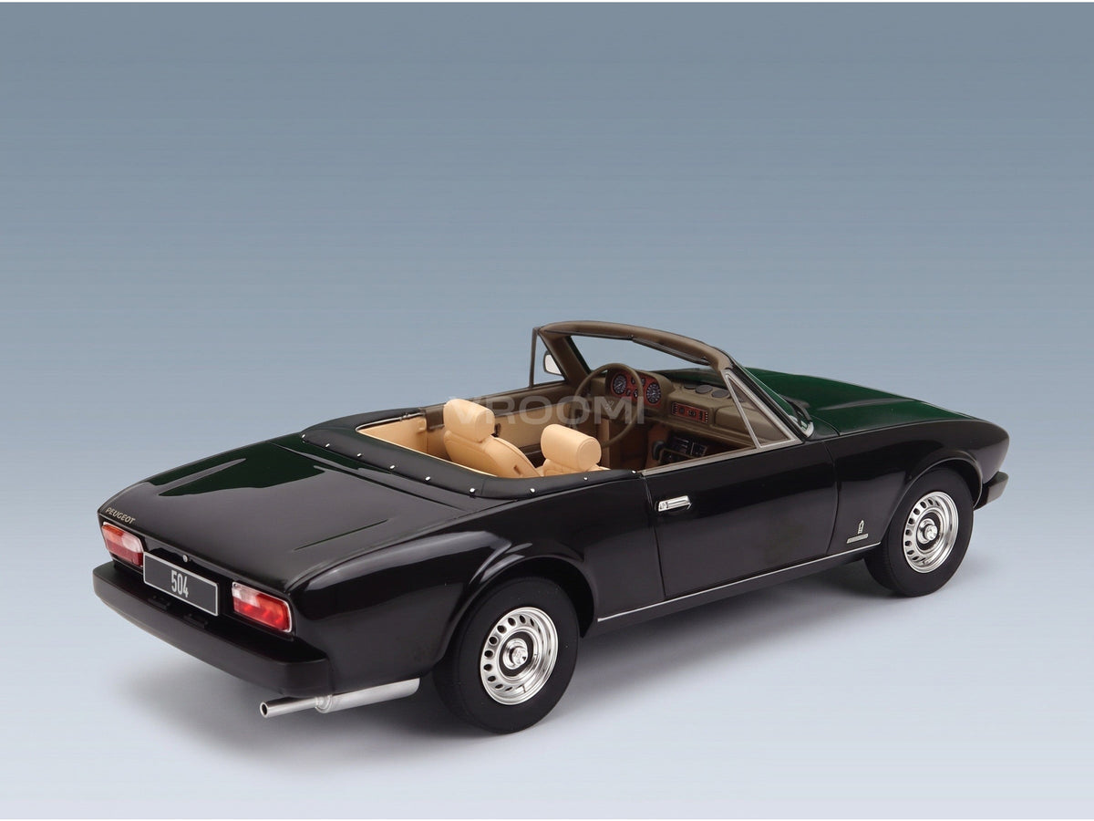 Peugeot 504 Cabriolet Open 1983 Black Cult Scale Models 1:18 scale model - rear three-quarter view